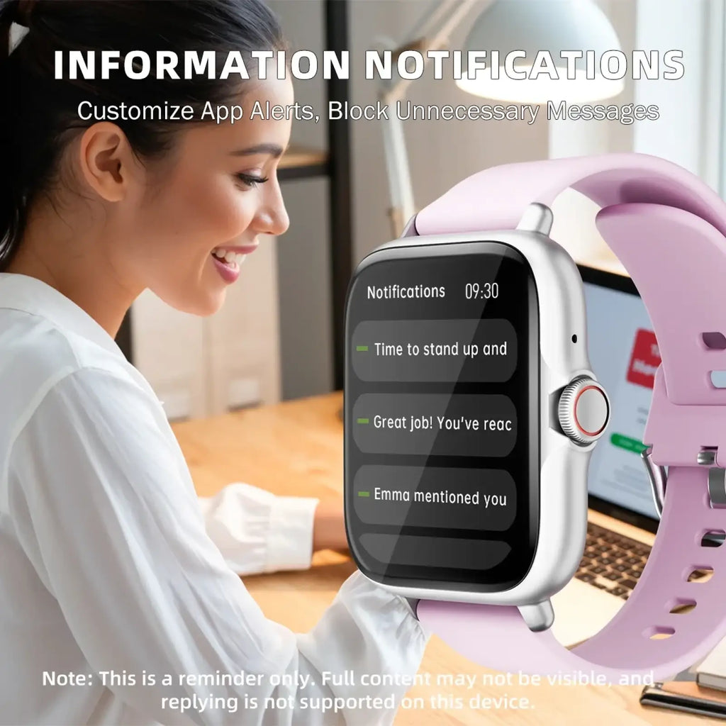 A sleek silver-framed smartwatch bluetooth fitness tracker with a soft pink silicone strap displaying notifications
