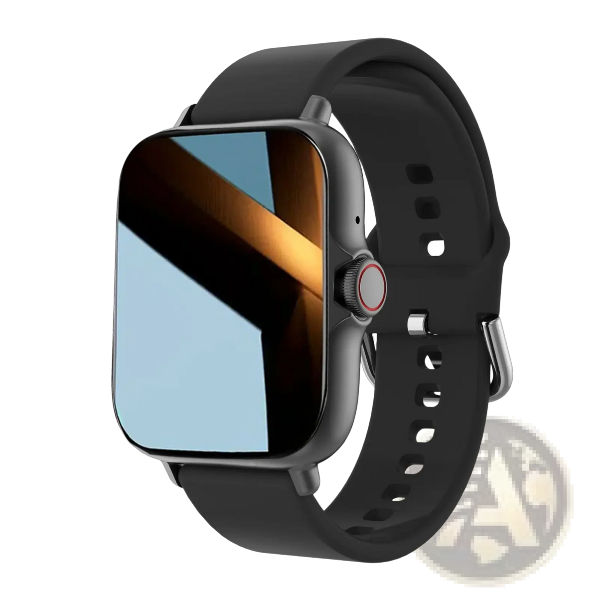 Black silicone strap smartwatch with silver-toned bezel featuring bluetooth wireless calling and fitness tracker functions
