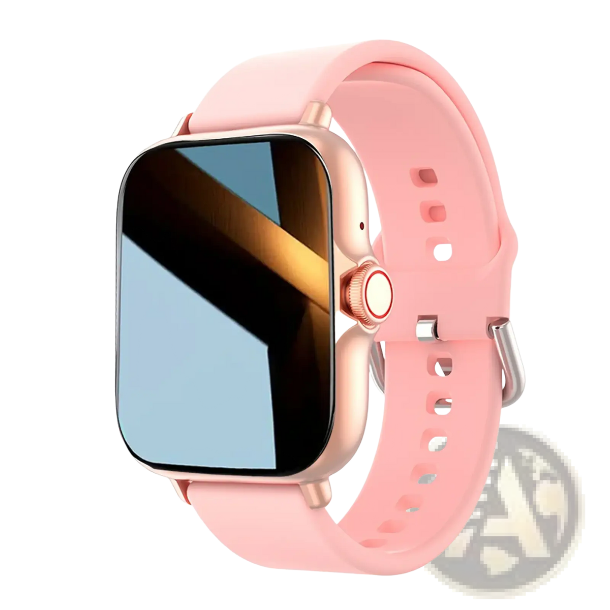 Pink silicone strap with rose gold metal clasp and crown for smartwatch bluetooth wireless calling fitness tracker