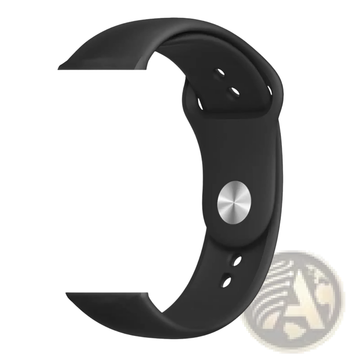 Black silicone watch band with silver-toned circular buckle for smartwatch fitness tracker bluetooth sports watch