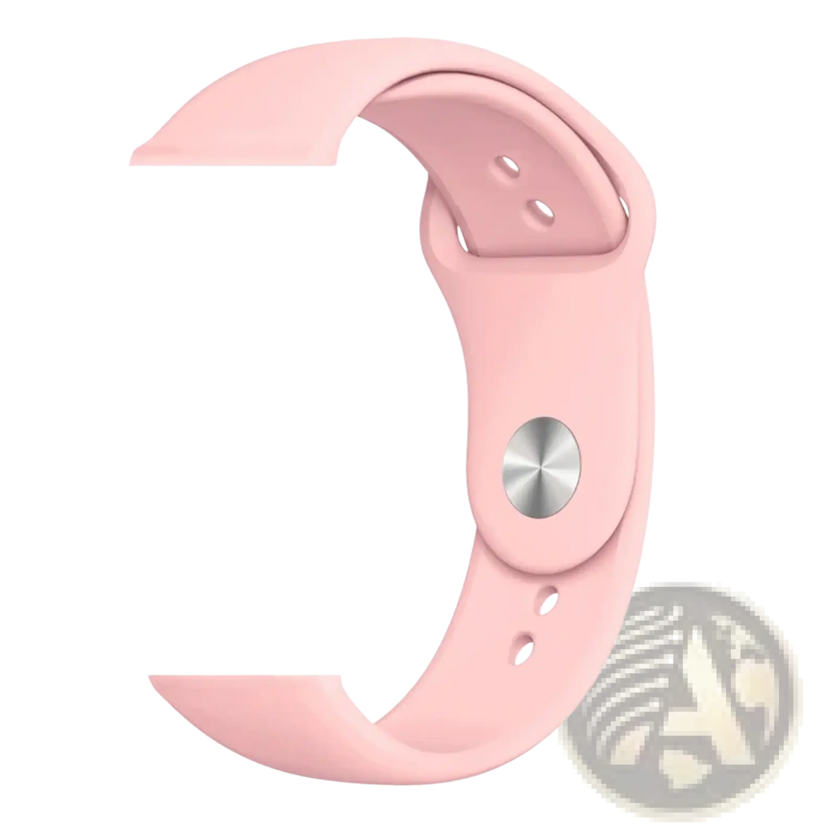 A soft pink silicone watch band with a sleek silver-toned magnetic clasp for a smartwatch fitness tracker