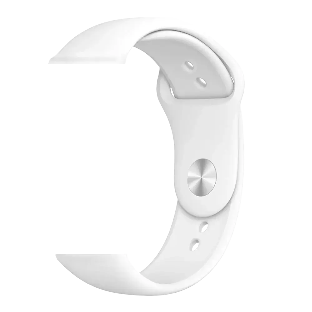 White silicone smartwatch fitness tracker band with silver-toned metal clasp designed for sports and bluetooth use