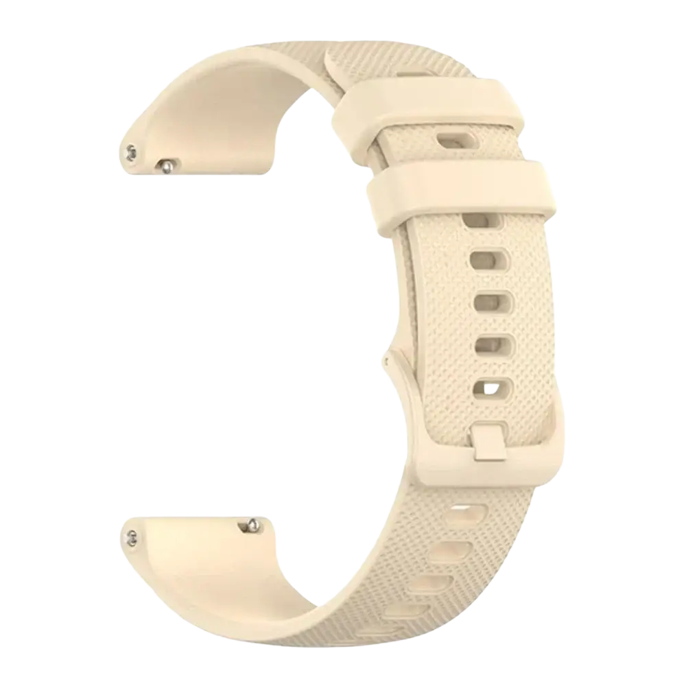 Cream-colored silicone smartwatch watch strap with textured surface and adjustable buckle for Garmin Vivoactive and Forerunner