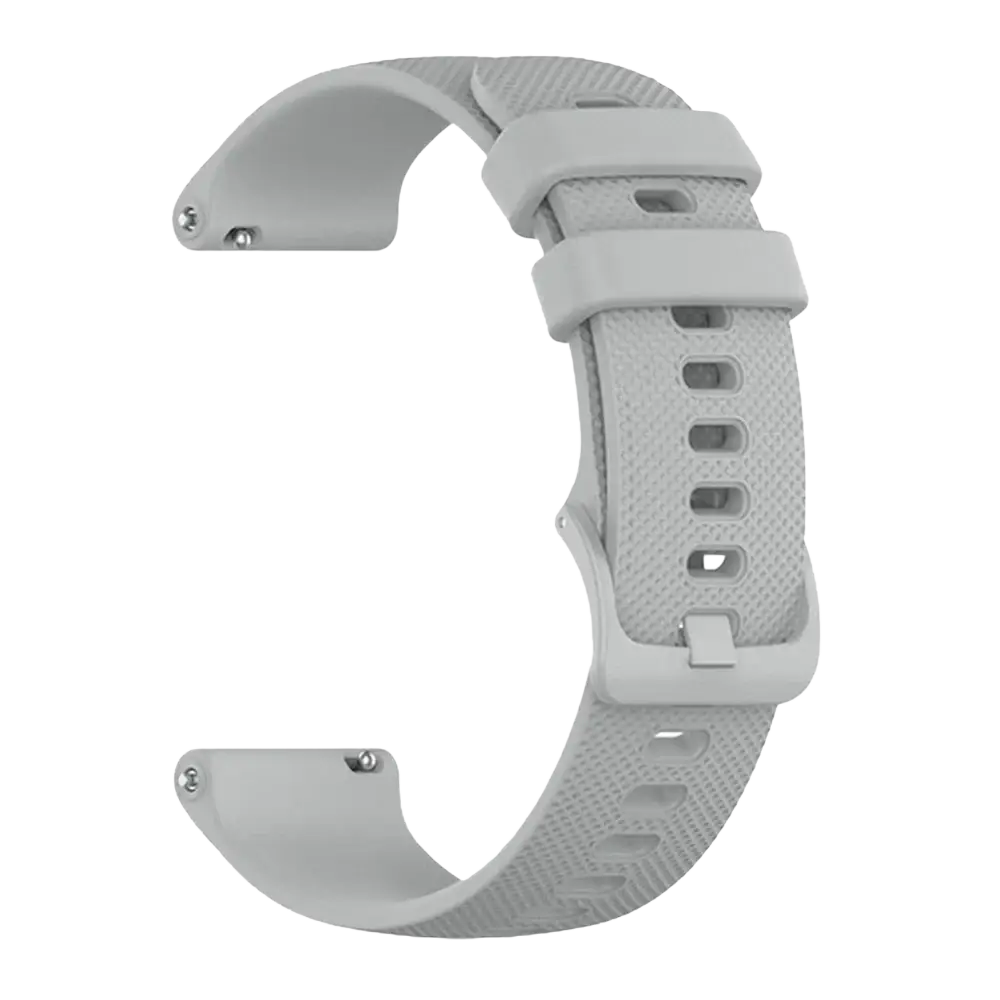 Light gray silicone smartwatch watch strap with textured surface and matching buckle for garmin vivoactive and forerunner