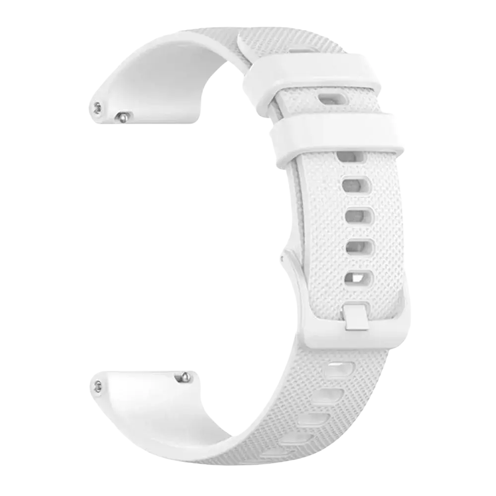 White textured silicone smartwatch watch strap with matching buckle and adjustable holes for garmin vivoactive and forerunner