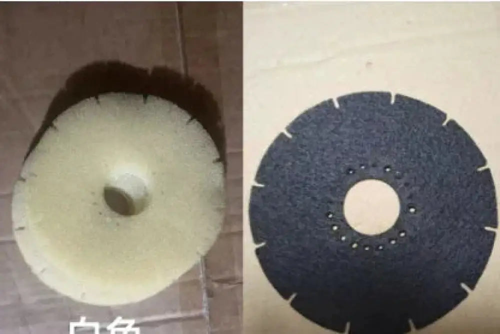 Anion smart smoke purifying portable ashtray features two circular abrasive cutting discs in white and black with notched holes