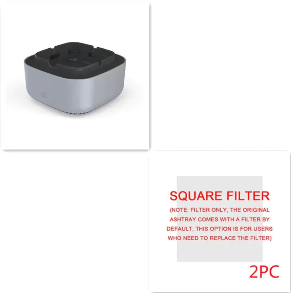 Silver and black square anion smart smoke purifying portable ashtray filter designed as a replacement part