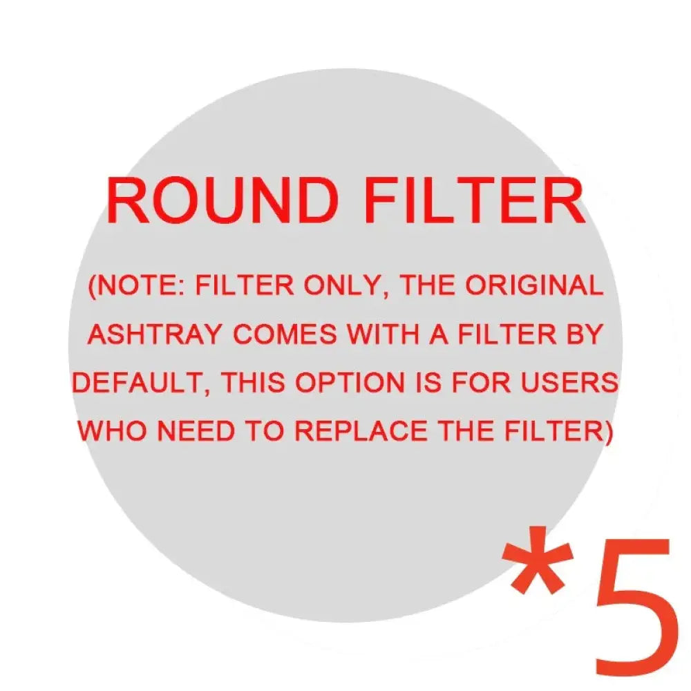 Red text on gray circular background shows round filter note for replacement filters on anion smart smoke purifying ashtray