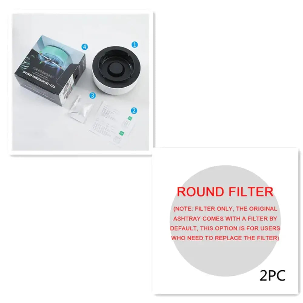 Black and white round anion smart smoke purifying portable ashtray filters 2 pieces for smoking use
