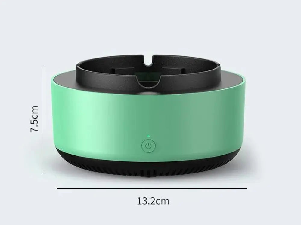 Anion smart smoke purifying portable ashtray in sleek mint green and black with a modern design and side power button