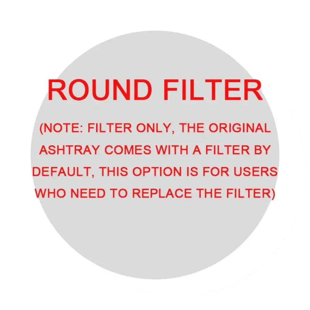 Red text on a gray circular filter indicator showing replacement note on the anion smart smoke purifying portable ashtray