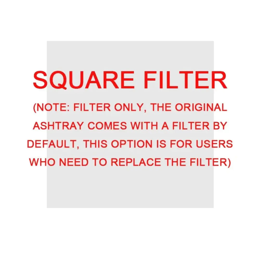 Square filter for ashtray replacement in bold red text on light gray background for anion smart smoke purifying portable ashtray