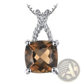 Smoky quartz sterling silver pendant necklace with a square-cut smoky quartz stone and twisted rope chain detailing