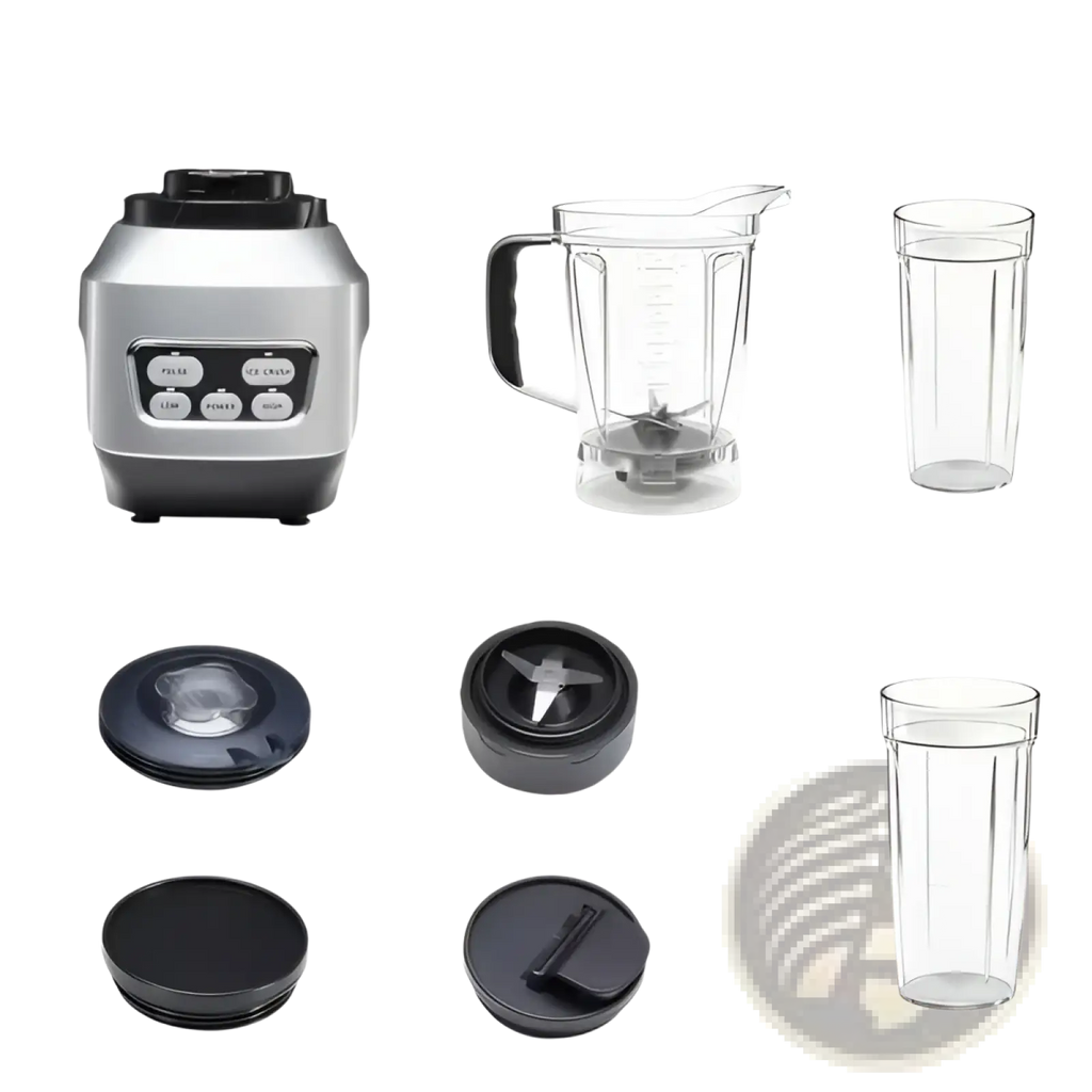 Silver and black motor base of smoothie blender 1200w professional countertop maker with pulse and blend buttons