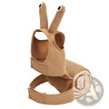 Tan plush snail-shaped baby walker with embroidered black and white eyes in snail dog costume halloween pet apparel