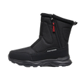 Black footgoon snow boots with red zipper pull warm ankle cotton shoes featuring a textured rubber sole
