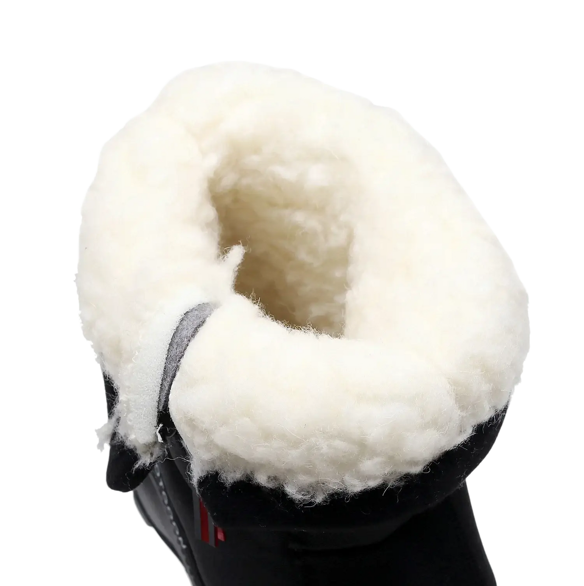 Black snow boots with plush white shearling lining warm ankle cotton shoes for winter use