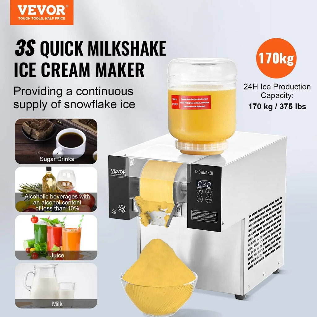 Snowflake ice machine 375lbs stainless steel quick milkshake ice cream maker with transparent container and digital panel