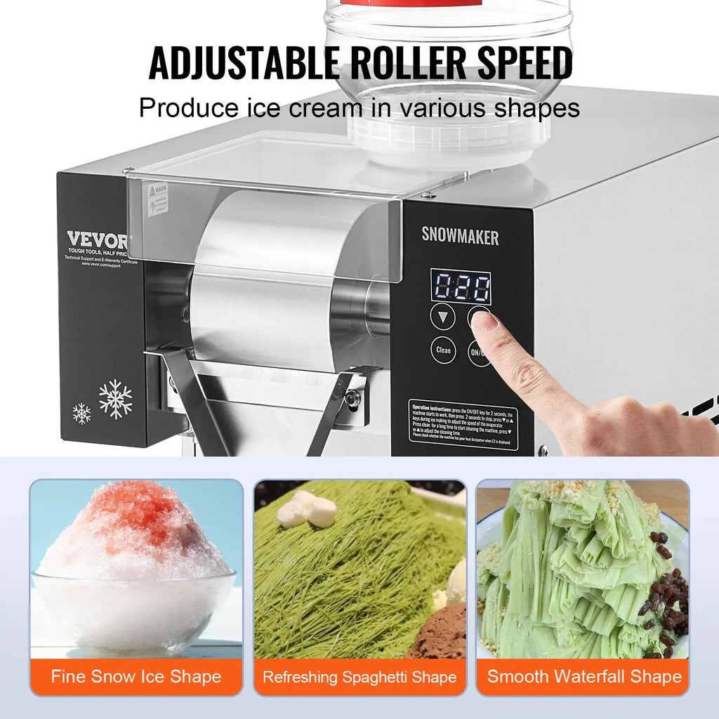 Silver stainless steel snowflake ice machine 375lbs maker with black digital control panel and display by Vevor