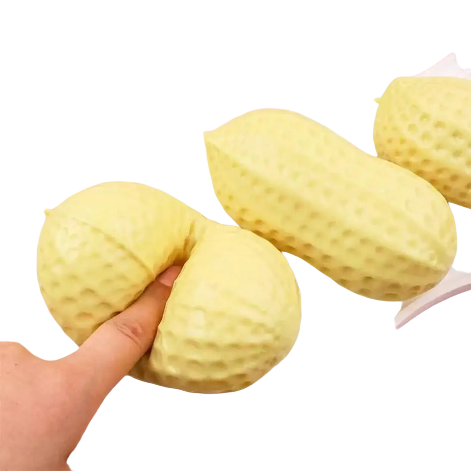 Yellow peanut-shaped soap ball stress relief fidget toy with textured surface for sealing area stimulation