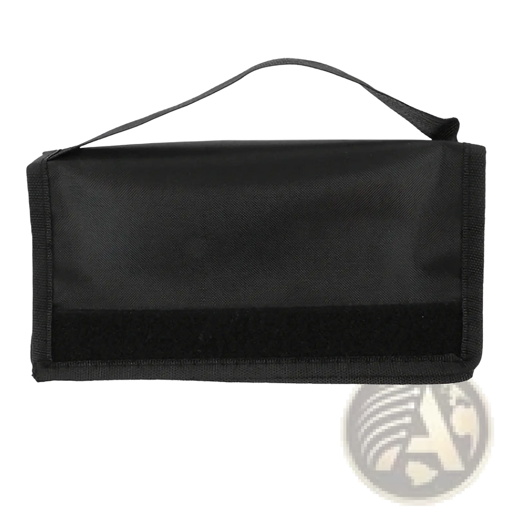 Black fabric soccer agility hurdle carrying strap and storage bag with top handle and velcro strip at the bottom