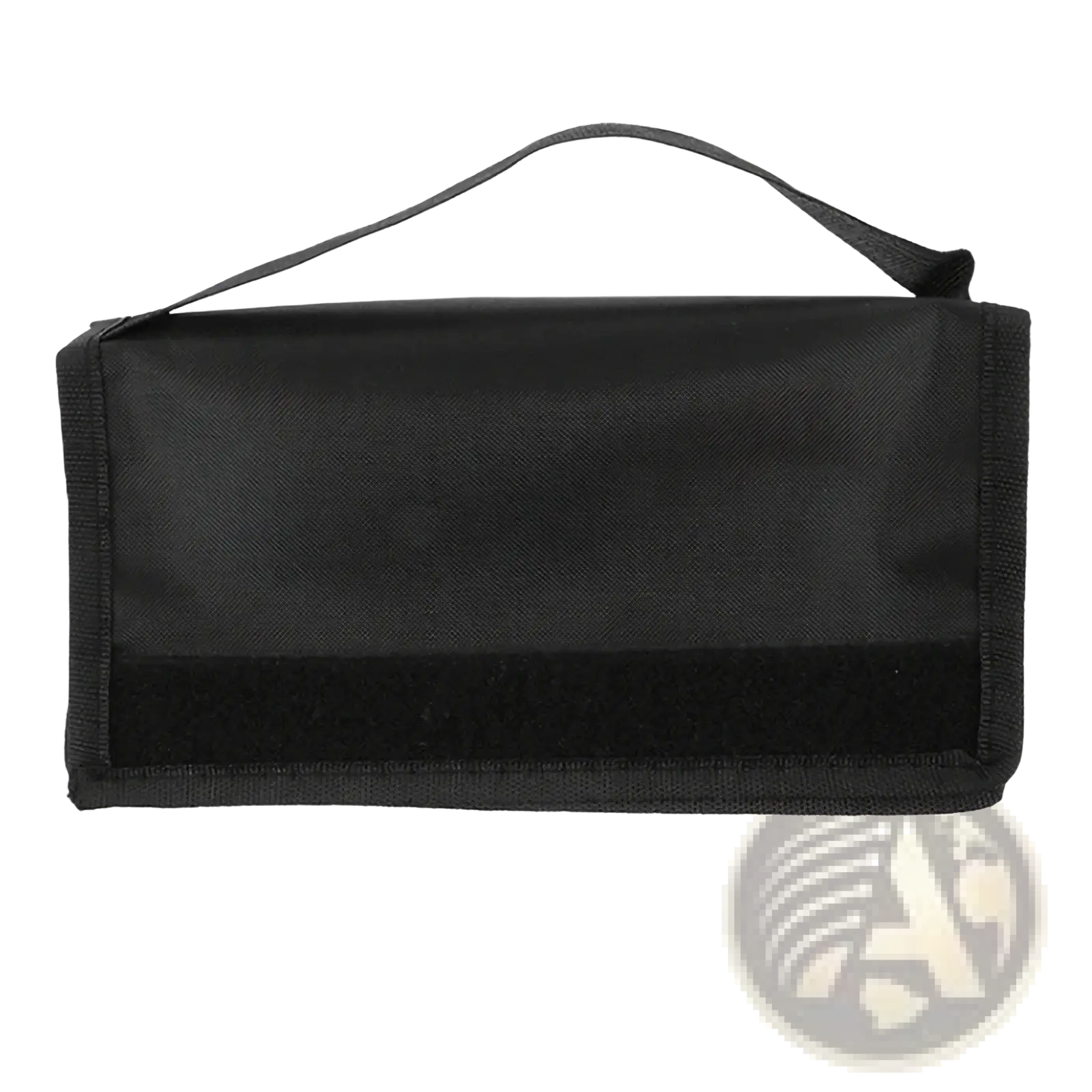 Black fabric soccer agility hurdle carrying strap and storage bag with top handle and velcro strip at the bottom