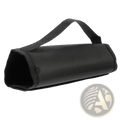 Black fabric roll carrying strap with handle for soccer agility hurdle storage and tool organization