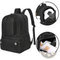 Black mesh and nylon soccer gear backpack with multiple compartments and shoe compartment for organized storage