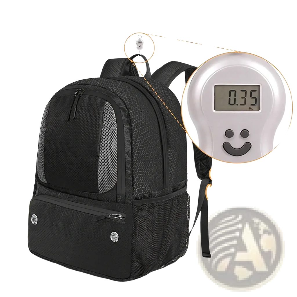 Black mesh soccer gear backpack with sleek lightweight design silver-toned zippers and shoe compartment visible