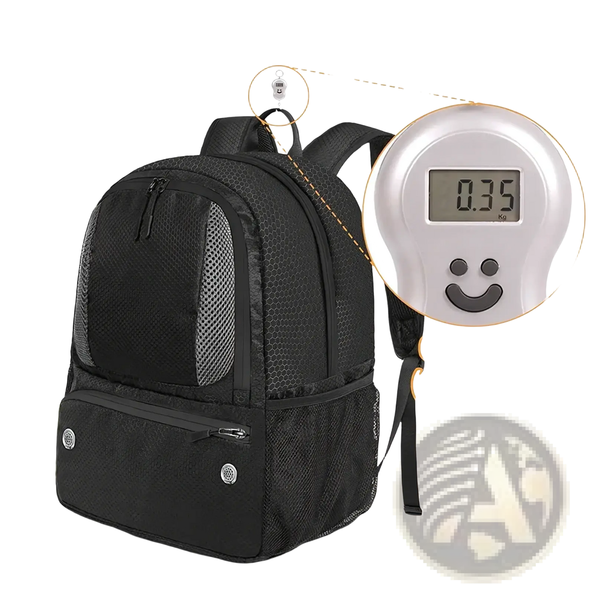 Black mesh soccer gear backpack with sleek lightweight design silver-toned zippers and shoe compartment visible
