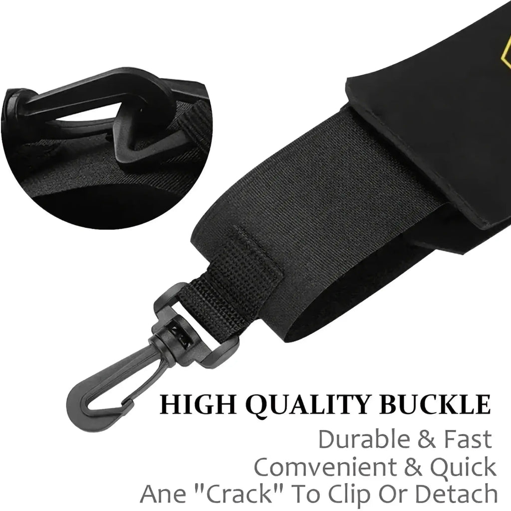 Black nylon strap with sturdy metal carabiner clip for soccer kick trainer solo practice equipment