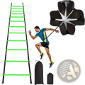 Green and black adjustable rung agility ladder made of durable material for athletic soccer speed training use