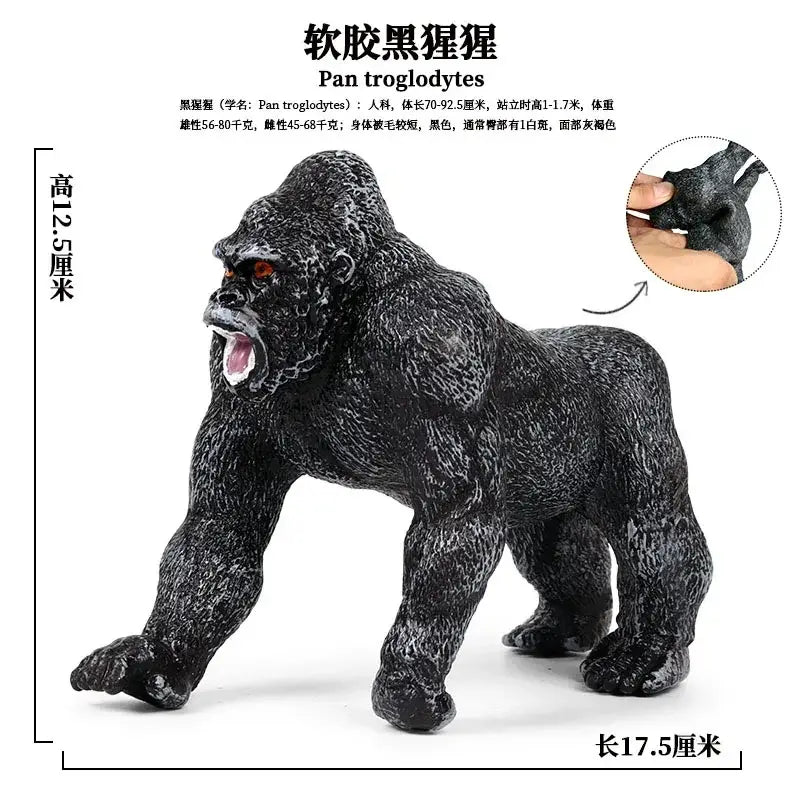 Black soft gel gorilla figurine with textured fur and white face markings in soft animal figurine decompression finished goods