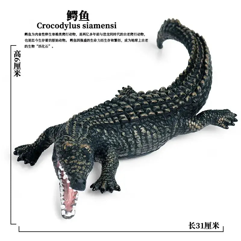 Black plastic crocodile figurine with detailed scales and open mouth pink interior soft animal finished goods toy