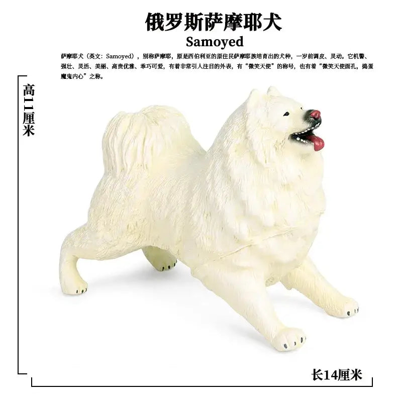 Cream-colored plastic samoyed dog figurine with fluffy fur and cheerful expression for soft animal finished goods