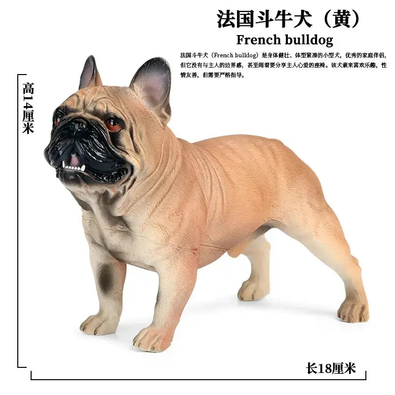 A detailed tan and black french bulldog soft animal figurine with expressive orange eyes finished goods collectible
