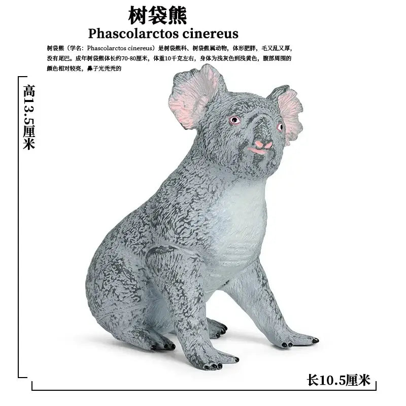 Gray and light pink plastic koala finished goods figurine with detailed fur texture in sitting posture for decompression use