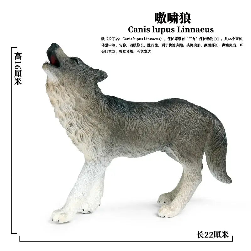 Gray and white plastic wolf figurine with detailed fur texture in howling pose soft animal finished goods toy