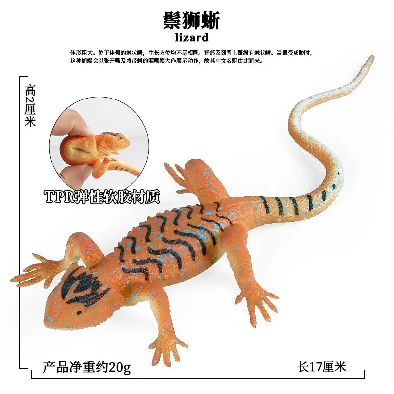 Orange and black patterned lizard toy made of tpr elastic rubber material as soft animal figurine finished goods