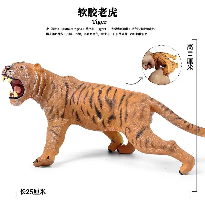 Orange and black striped soft plastic tiger figurine with open jaws and realistic features finished goods toy