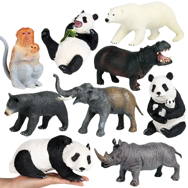 Set of soft silicone animal figurines with realistic textures and colors used as finished goods decompression toys