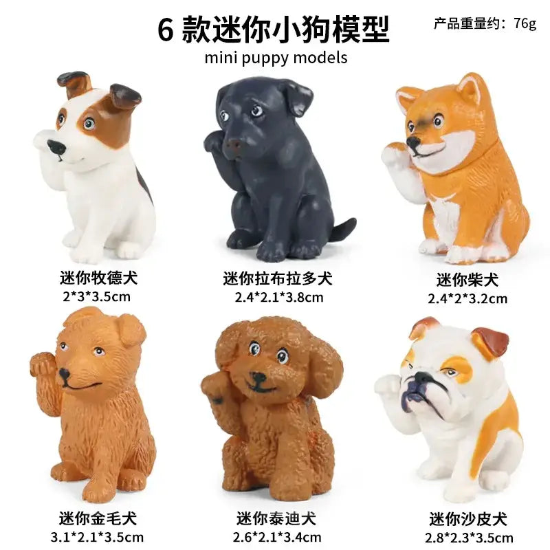 Six miniature puppy figurines in various colors as soft animal figurine decompression toys finished goods