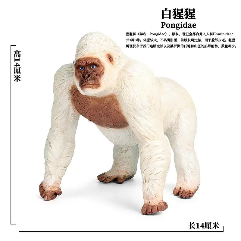 White gorilla figurine finished goods with brown facial markings and detailed fur texture for decompression toys