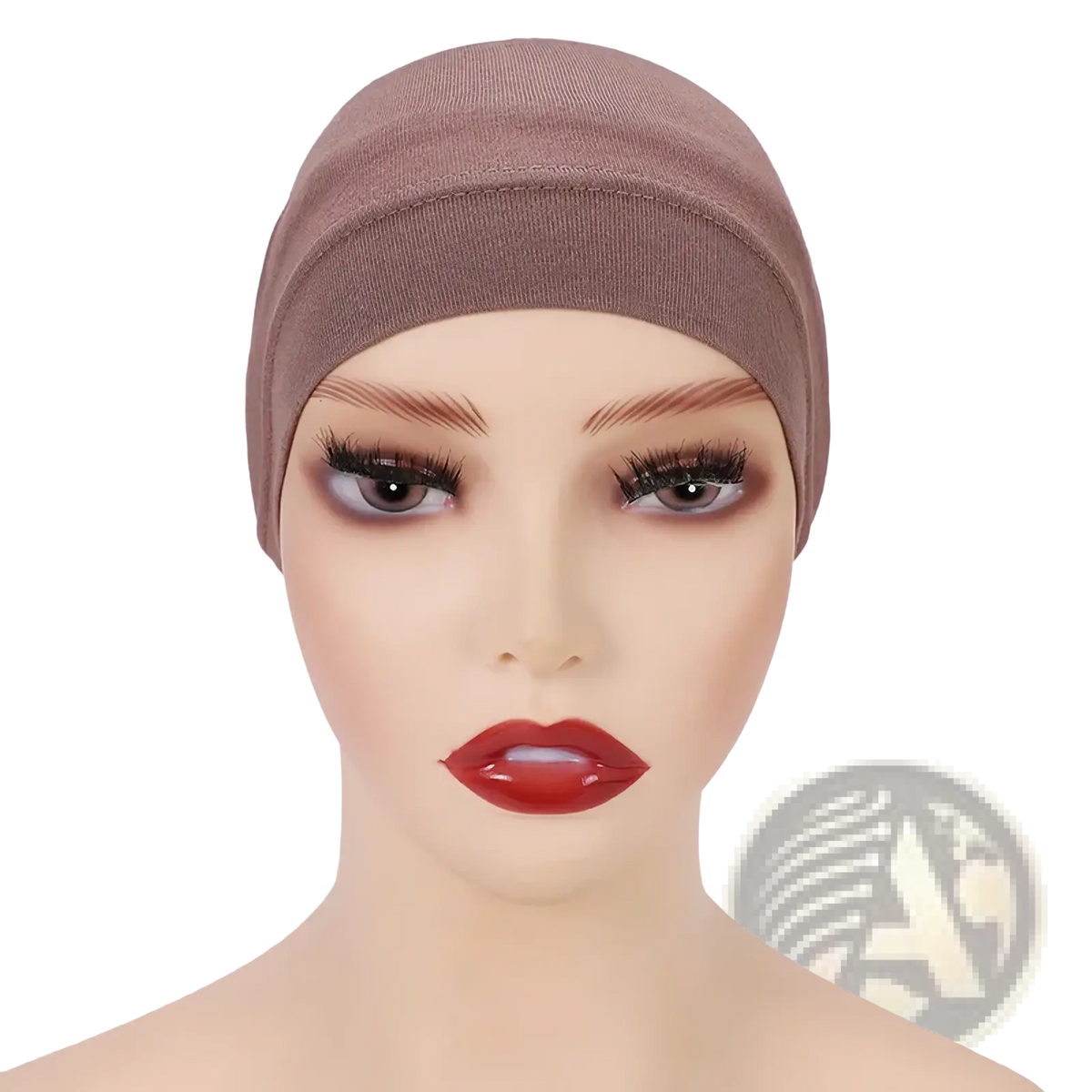 Soft cotton under scarf hijab cap in taupe with ribbed texture and stretchy snug fit for comfortable wear