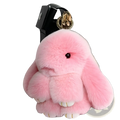 Soft fluffy bunny faux fur plush keychain in pink with gold-toned metal ring and black bead eyes
