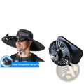 Black solar chargeable spray fan hat with integrated cooling fan and upf 50 plus sun protection in military green