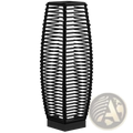 Black woven lattice solar floor lamp made of rattan with sleek modern design for outdoor garden path lighting