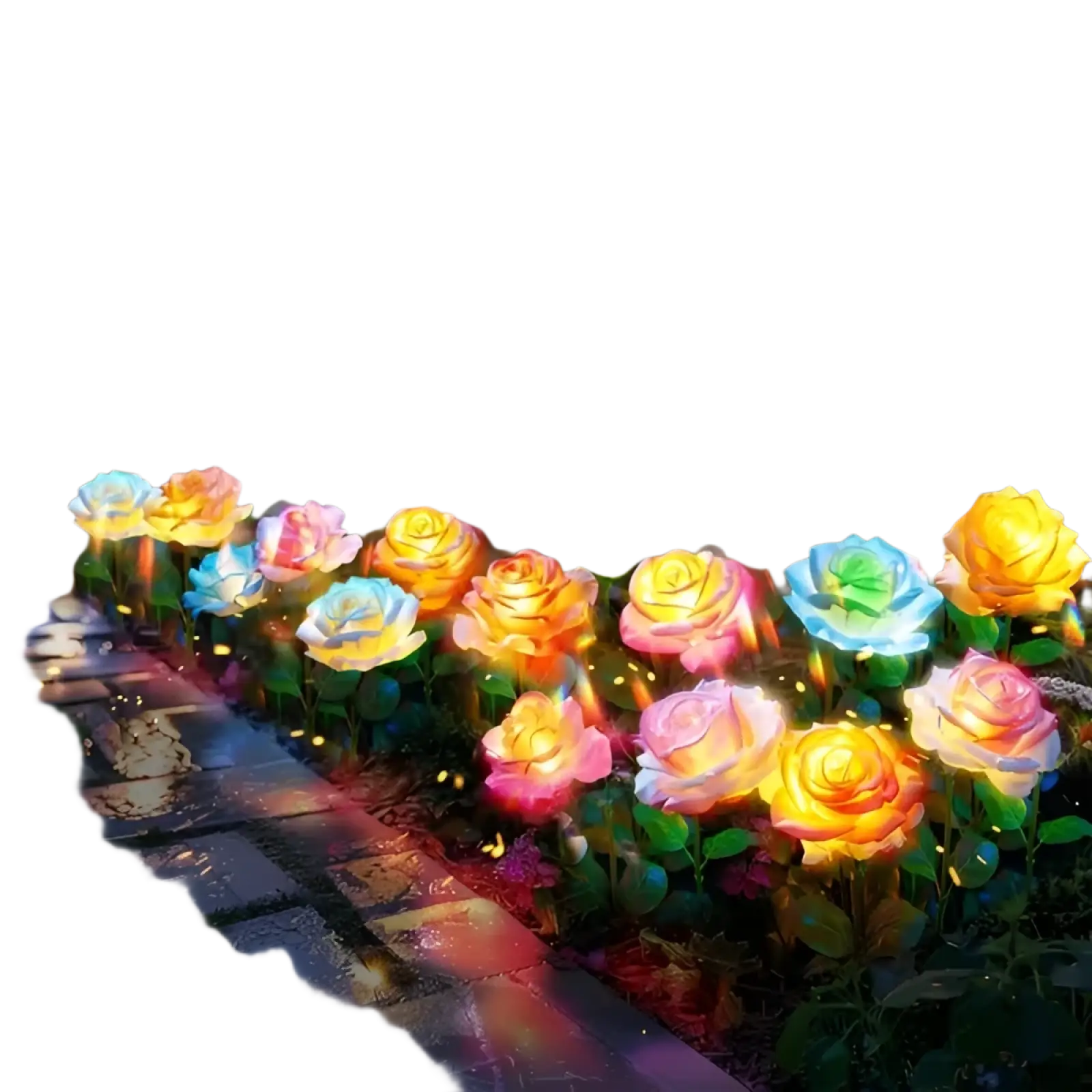 Solar garden lights 4 pack color changing rose flowers with glowing petals and green stems for outdoor decoration