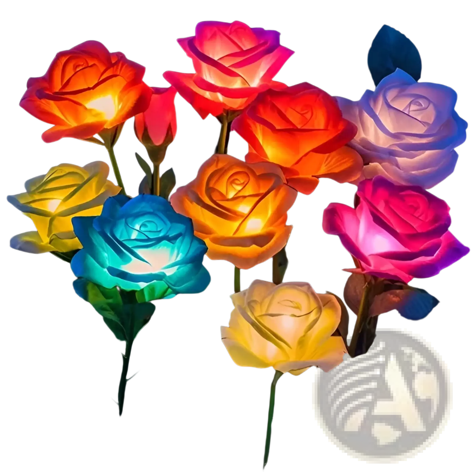 Solar garden lights 4 pack color changing rose flowers with colorful led glowing petals in red orange yellow blue and pink