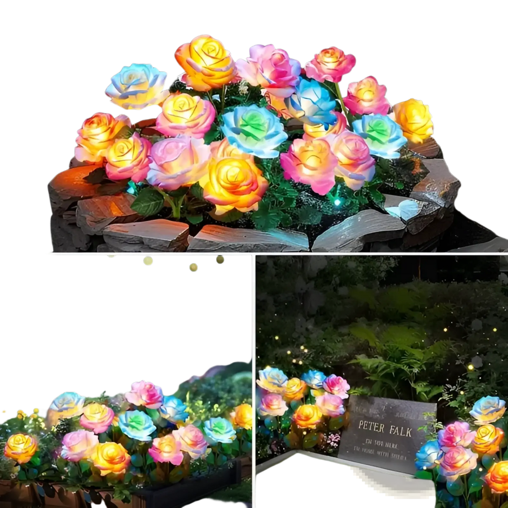 Solar garden lights 4 pack color changing rose flowers with colorful led glowing petals for outdoor decoration